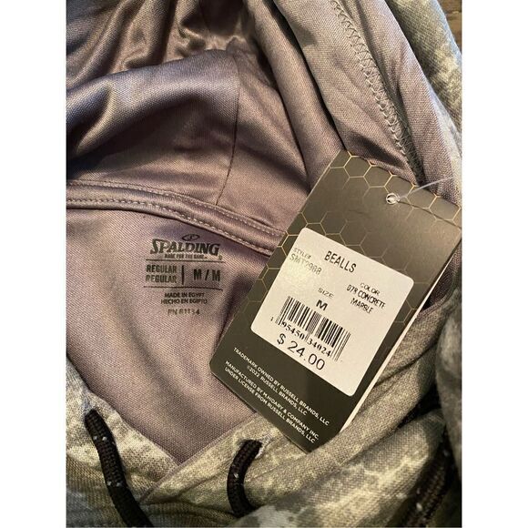 Spalding Men’s MEDIUM Marble Gray Print Fleece Pullover Hoodie - Picture 2 of 8